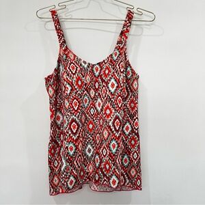 D & Co Beach Swimwear tankini Size 12 Aztec Print Multicolored Red Tankini Top